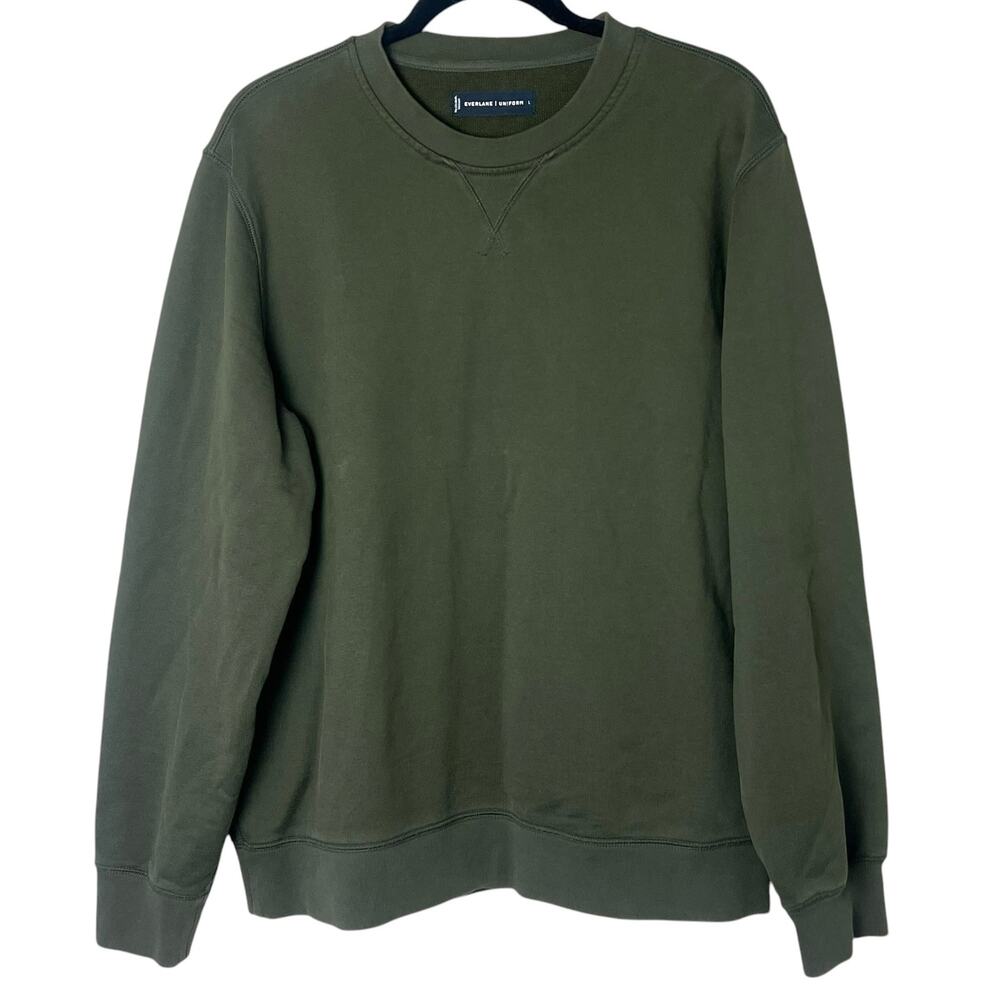 Everlane Uniform French Terry Crewneck Sweatshirt Olive Green Athleisure Large